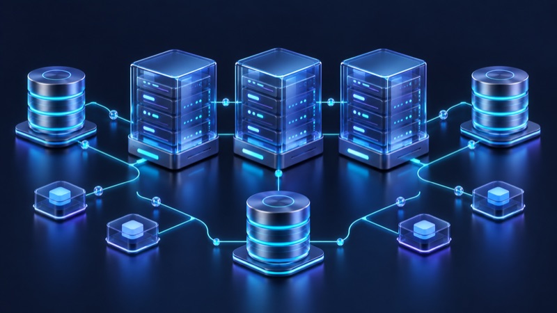 Connected servers and database illustration
