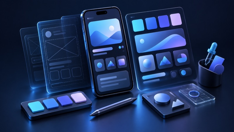 Layered design boards and interface wireframes